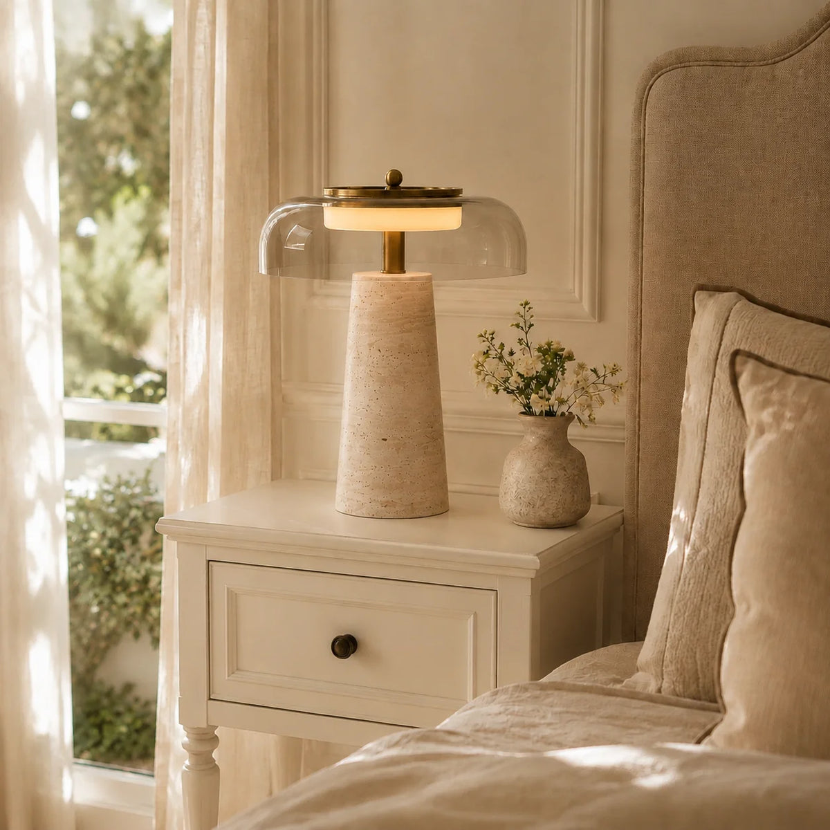 Travertin Glas Bordlampe med Organisk Design og Naturlig Finish 9