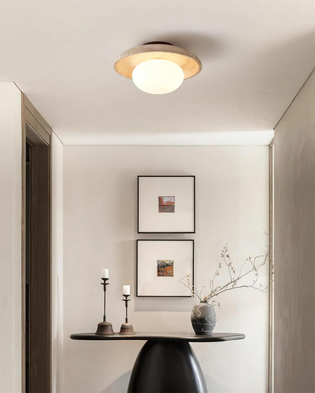 Travertin Loftlampe - Stenring med Kugleformet Lys 1
