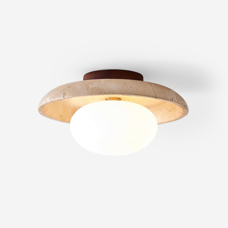 Travertin Loftlampe - Stenring med Kugleformet Lys 2
