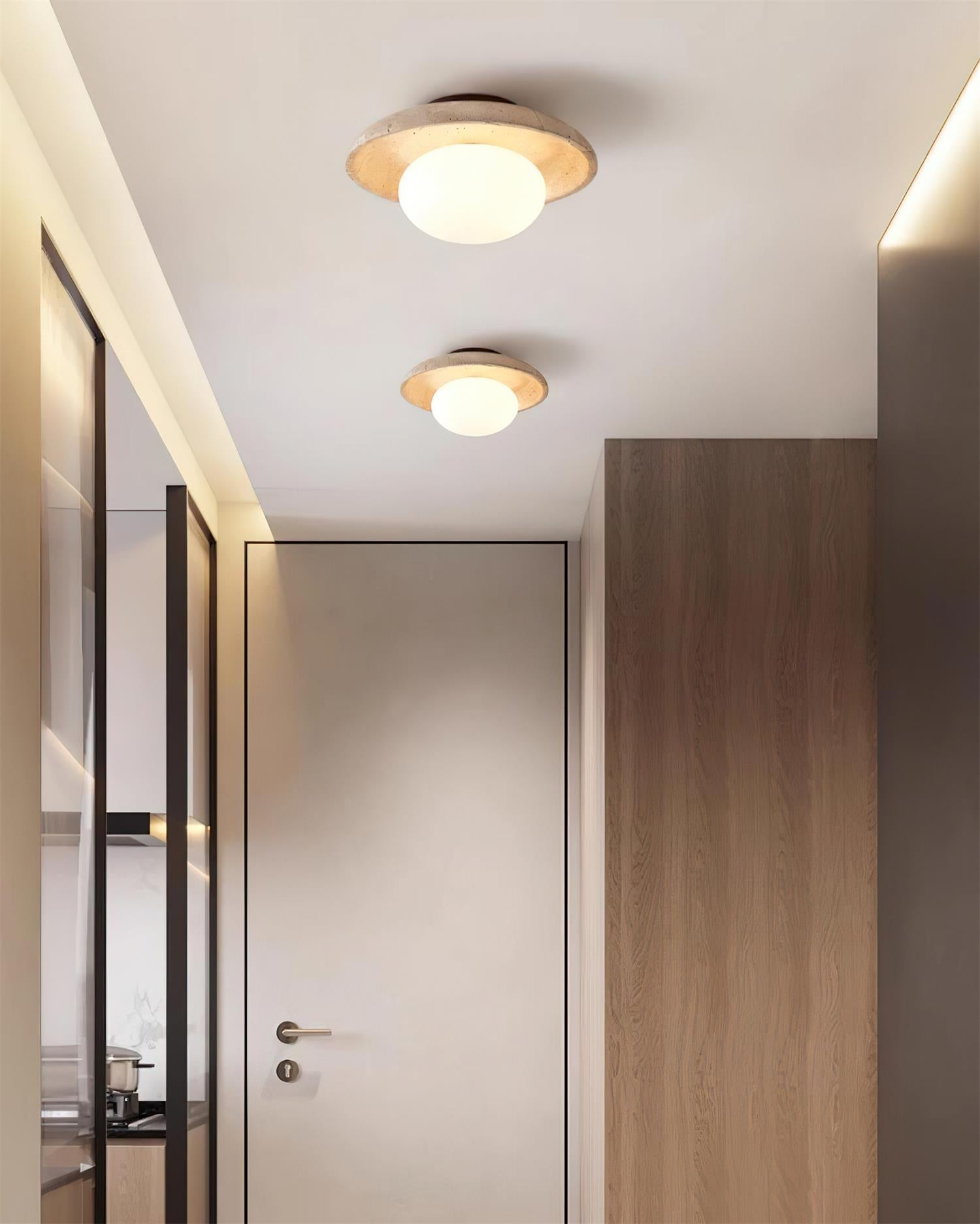 Travertin Loftlampe - Stenring med Kugleformet Lys 3
