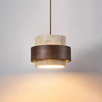 Travertin Pendel Lampe - Cylindrisk Design med Valnøddetræ og Justerbar Højde 0
