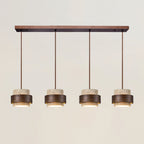 Travertin Pendel Lampe - Cylindrisk Design med Valnøddetræ og Justerbar Højde 10