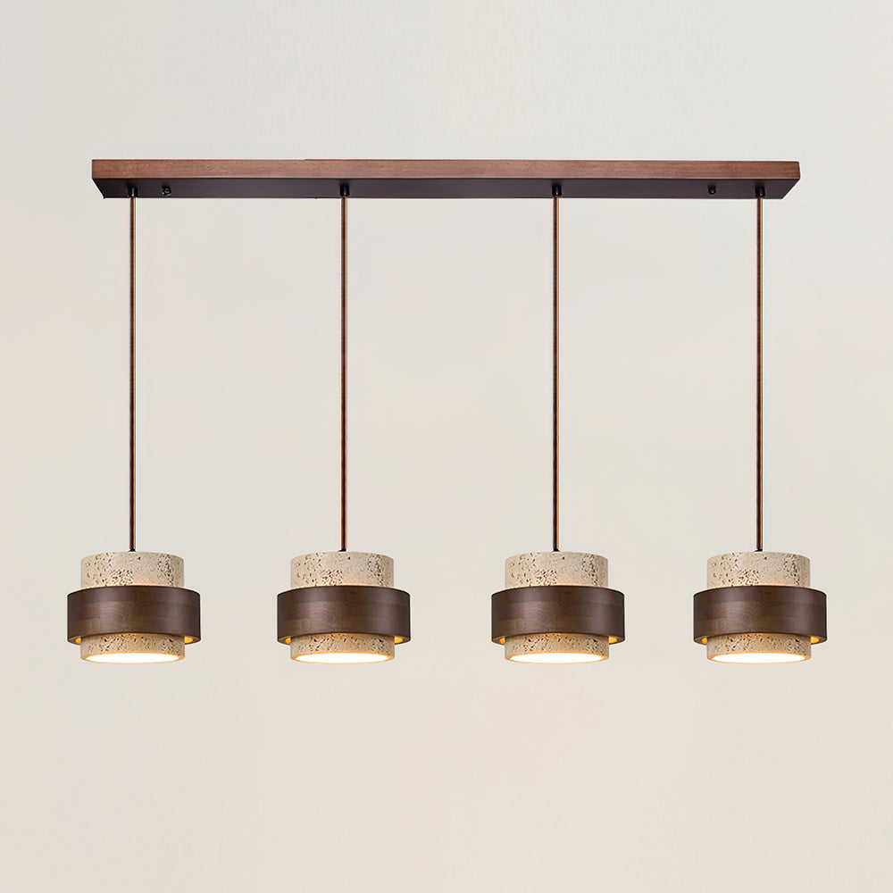 Travertin Pendel Lampe - Cylindrisk Design med Valnøddetræ og Justerbar Højde 10