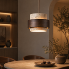 Travertin Pendel Lampe - Cylindrisk Design med Valnøddetræ og Justerbar Højde 12