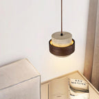 Travertin Pendel Lampe - Cylindrisk Design med Valnøddetræ og Justerbar Højde 2
