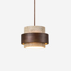 Travertin Pendel Lampe - Cylindrisk Design med Valnøddetræ og Justerbar Højde 3
