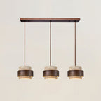Travertin Pendel Lampe - Cylindrisk Design med Valnøddetræ og Justerbar Højde 7
