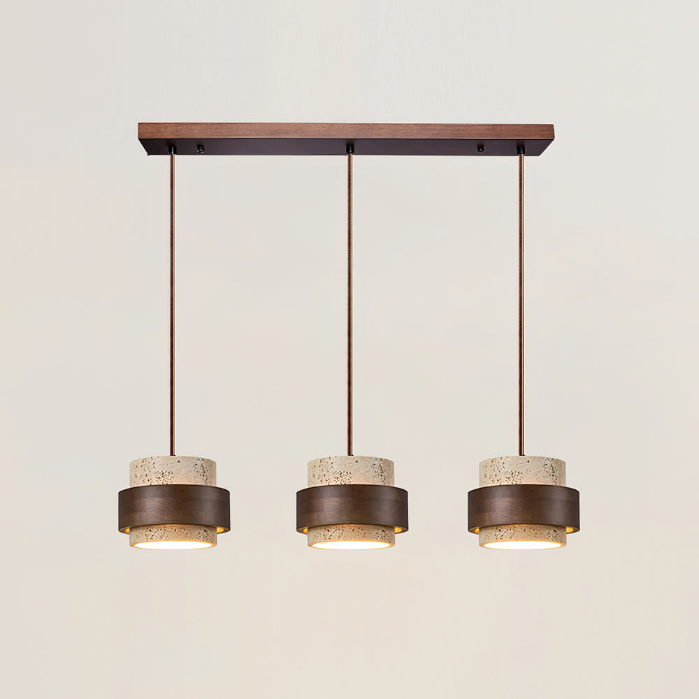 Travertin Pendel Lampe - Cylindrisk Design med Valnøddetræ og Justerbar Højde 7
