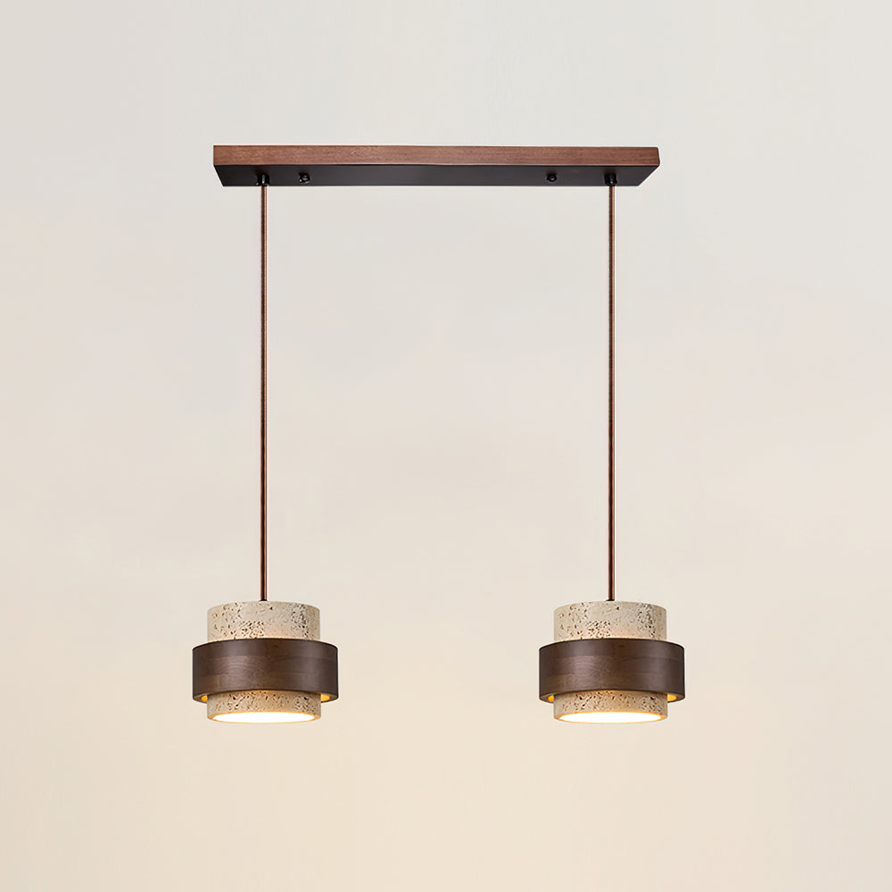 Travertin Pendel Lampe - Cylindrisk Design med Valnøddetræ og Justerbar Højde 9

