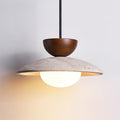 Travertin Pendel Lampe - Hvid Glaskugle Justerbar Højde 0
