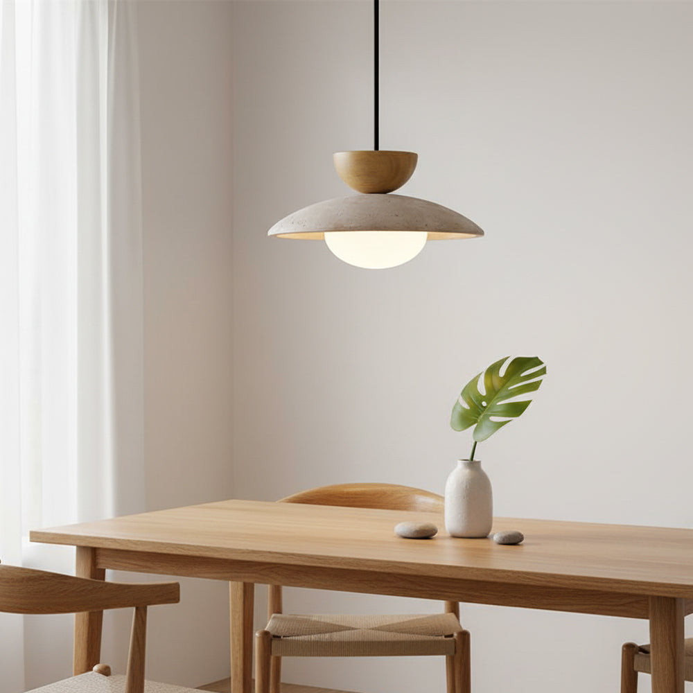 Travertin Pendel Lampe – Hvid Glaskugle Justerbar Højde 7