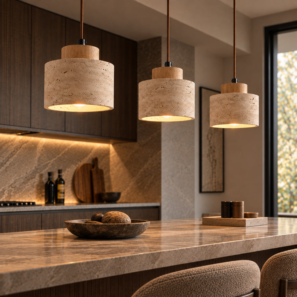 Travertin Pendel Lampe - Natursten Nordisk Minimalistisk Belysning 0