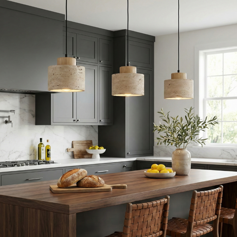 Travertin Pendel Lampe - Natursten Nordisk Minimalistisk Belysning 0
