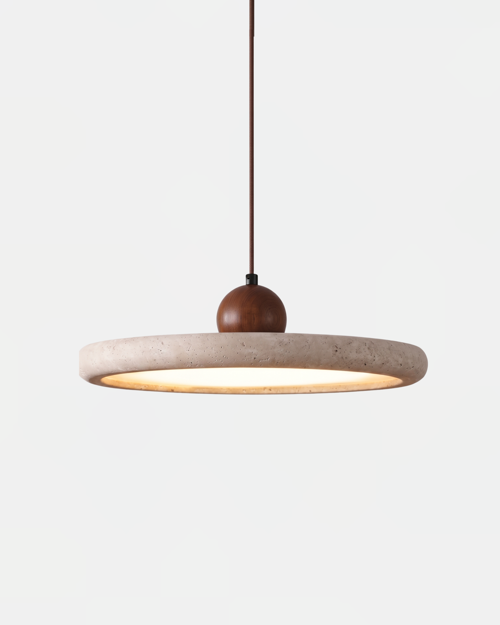 Travertin Pendel Lampe - Rundt Design med Trædetaljer 2
