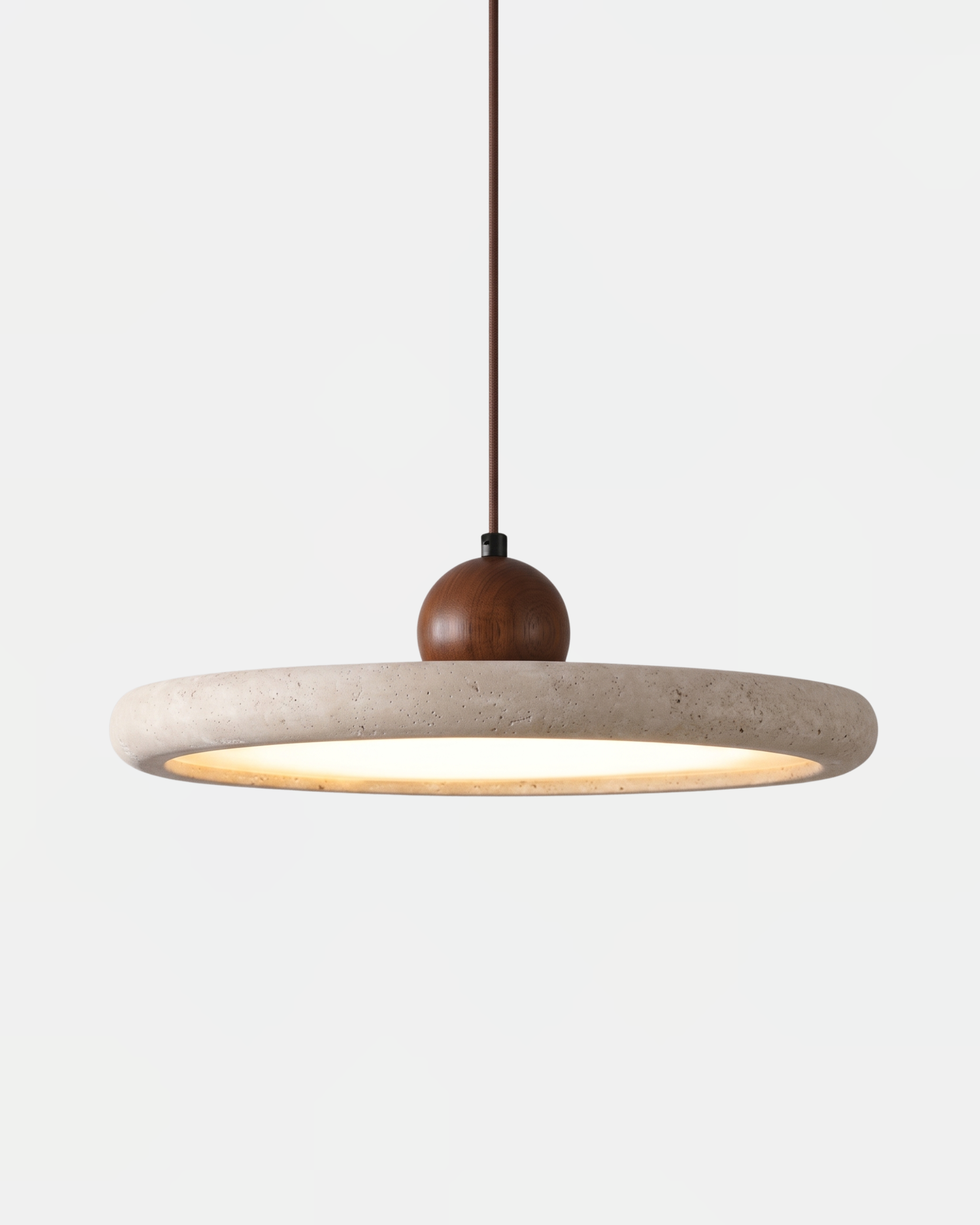 Travertin Pendel Lampe - Rundt Design med Trædetaljer 3
