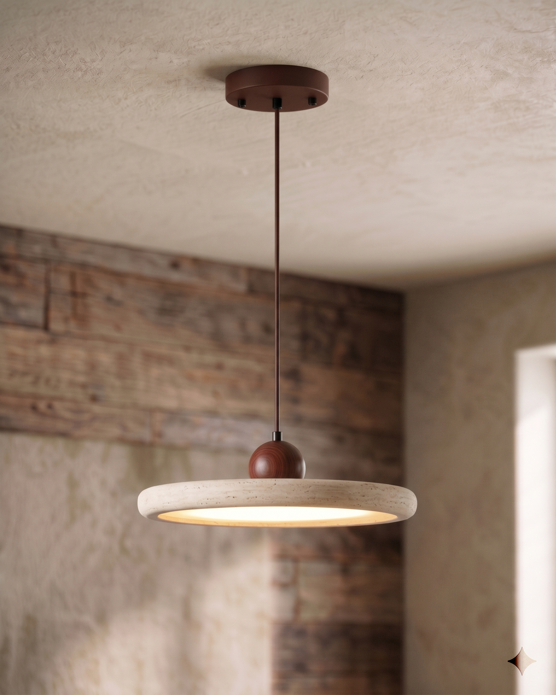 Travertin Pendel Lampe - Rundt Design med Trædetaljer 9

