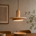 Travertin Pendel Lampe - Skandinavisk Design med Trædetaljer til Spisebord 1
