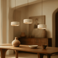 Travertin Pendel Lampe - Skulpturel Sten med Blød Glød 0
