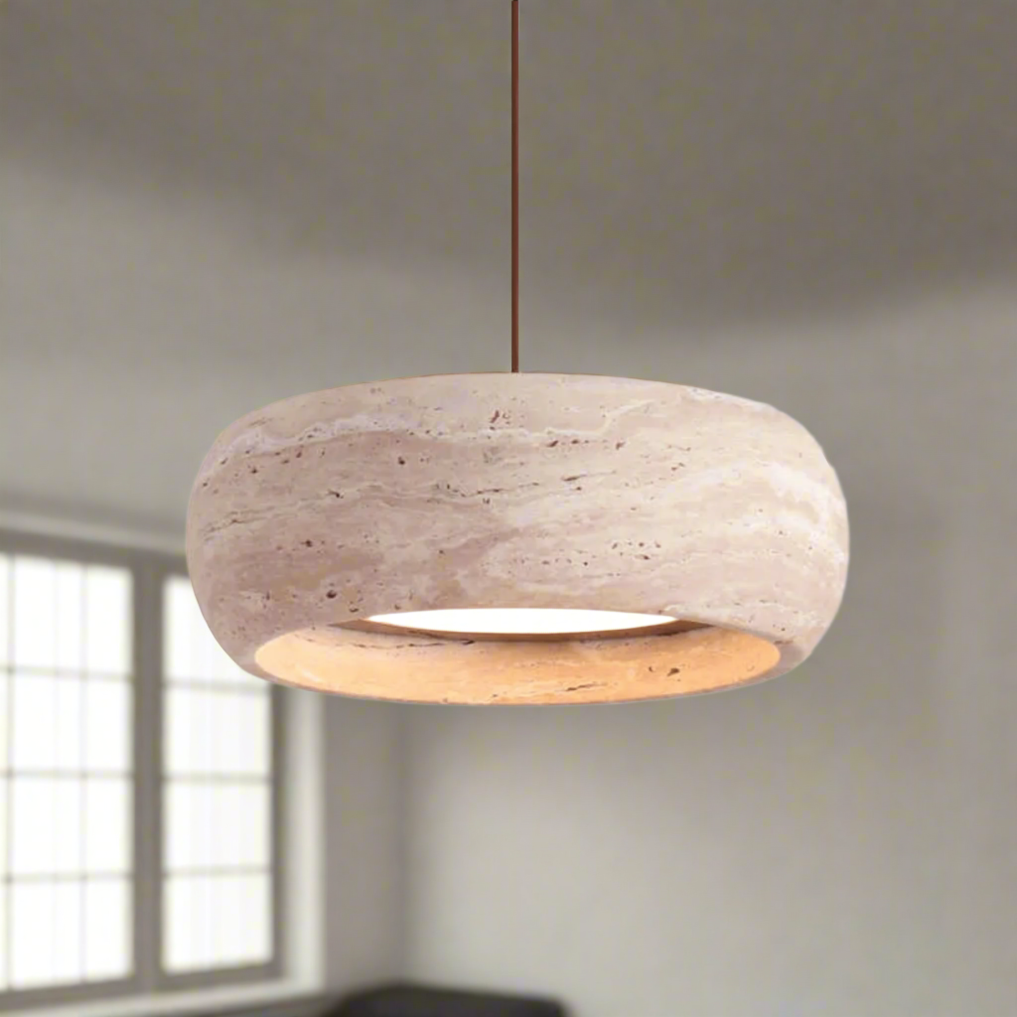 Travertin Pendel Lampe - Skulpturel Sten med Blød Glød 5

