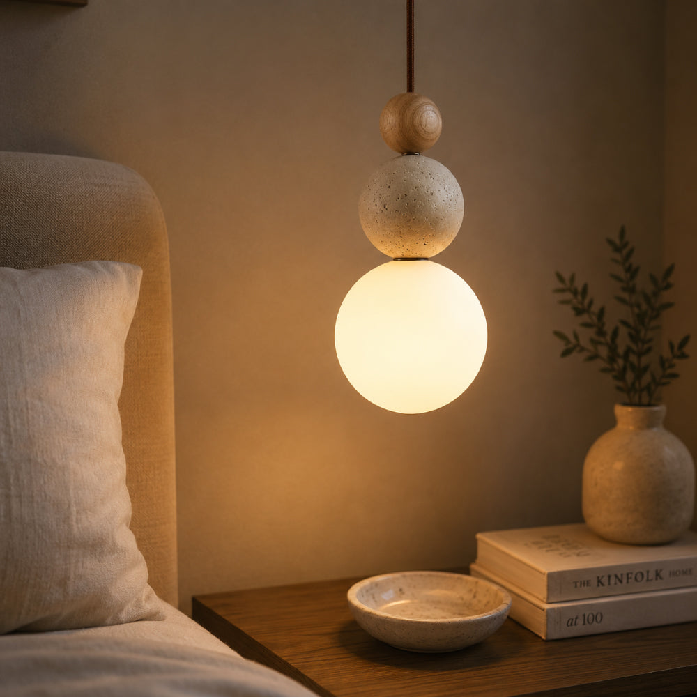 Travertin Pendel Lampe - Tre Stablede Kugler i Skulpturelt Design 0
