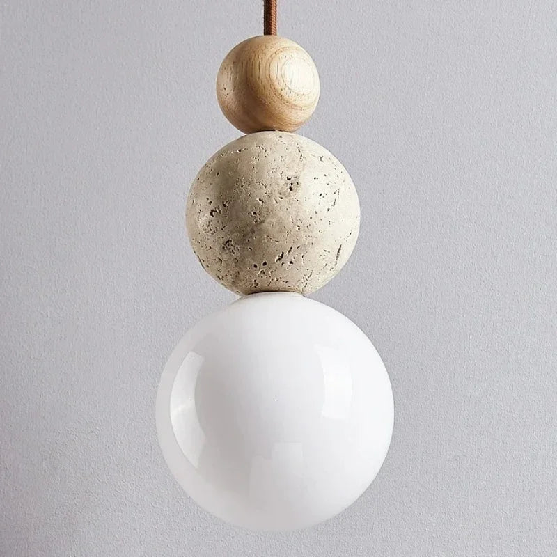 Travertin Pendel Lampe - Tre Stablede Kugler i Skulpturelt Design 7
