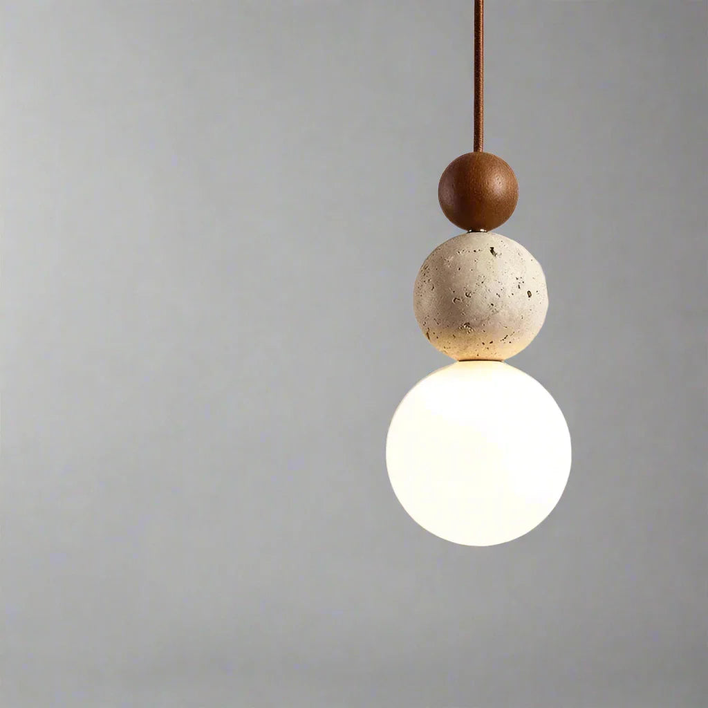 Travertin Pendel Lampe - Tre Stablede Kugler i Skulpturelt Design 8
