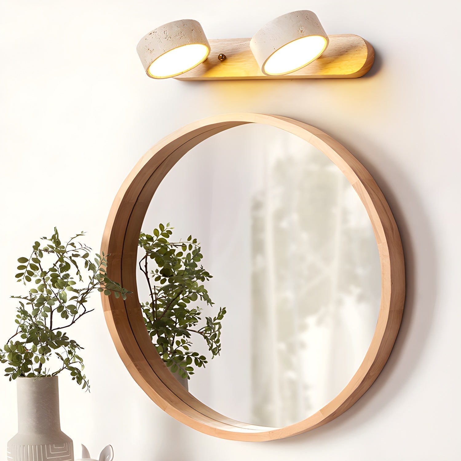 Travertin og Træ Væglampe - Duo LED Design 1
