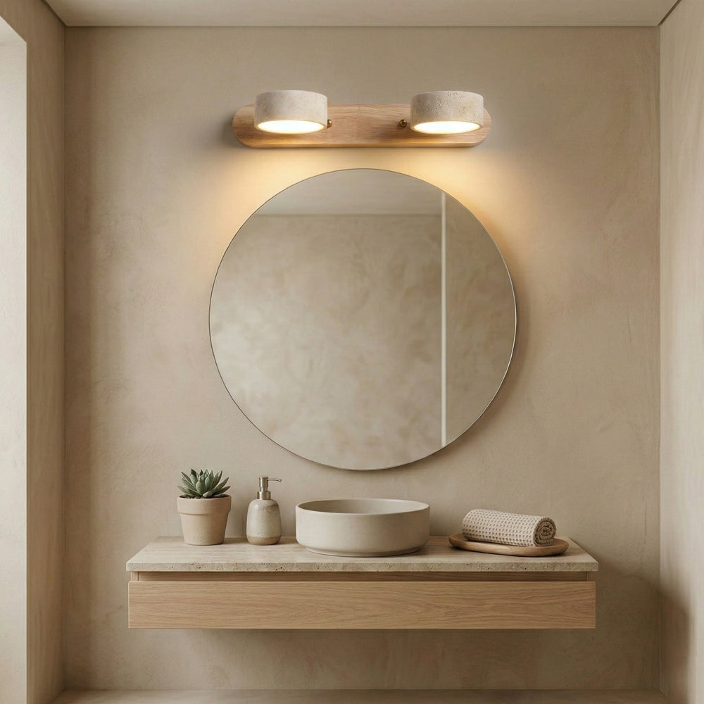 Travertin og Træ Væglampe - Duo LED Design 3
