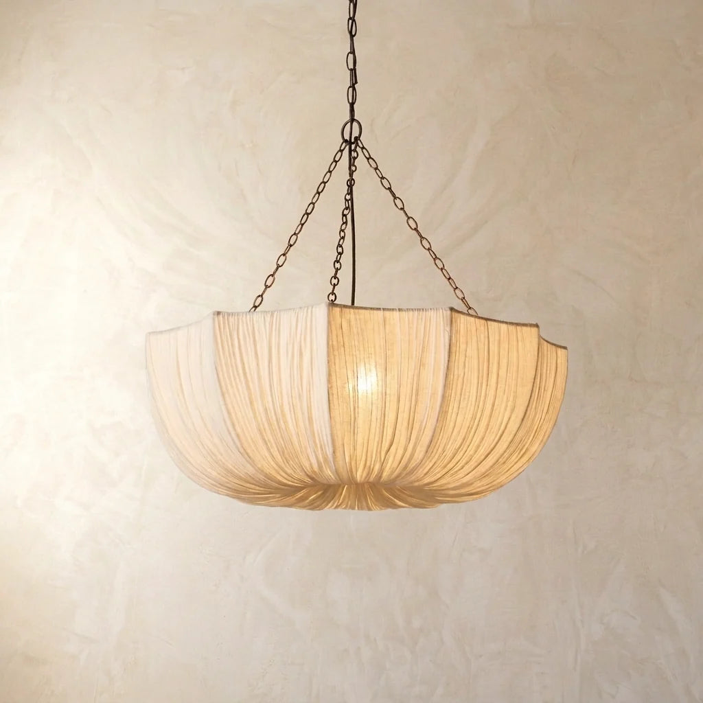 U-formet Pendellampe i Rynket Stof – Japansk Wabi Sabi Design 0