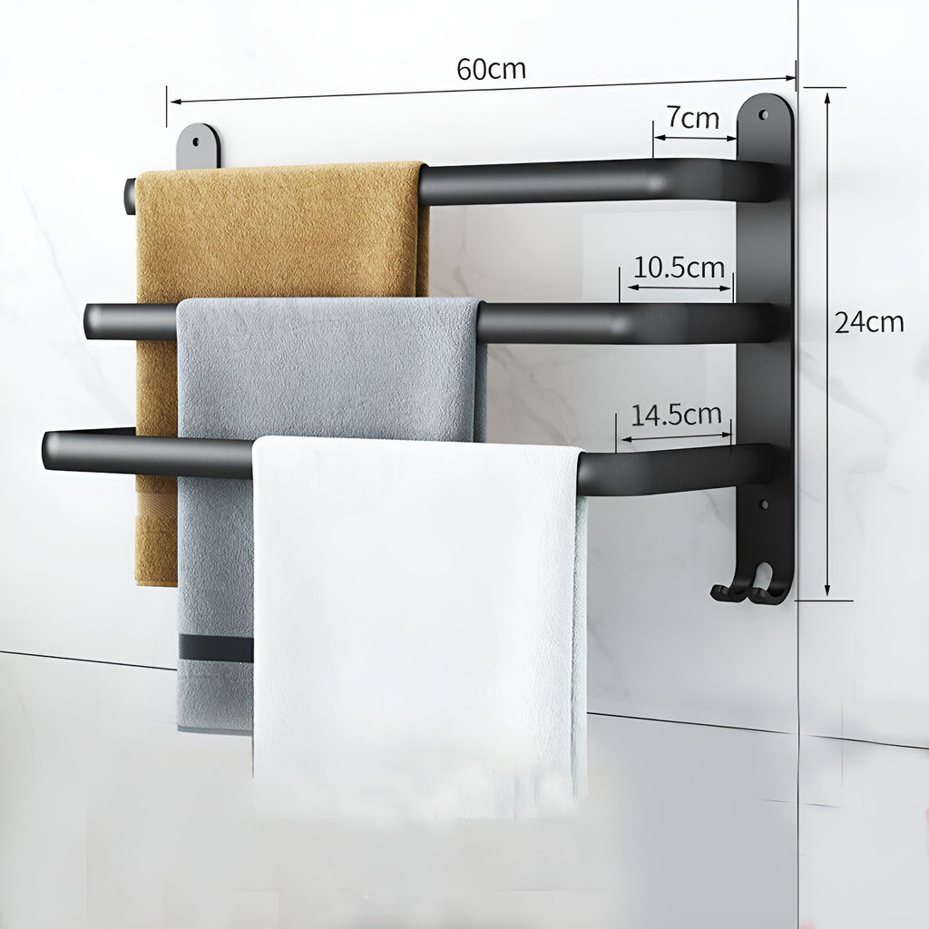 Væghængt håndklædeholder i sort aluminium med 3-lags design til badeværelse 1