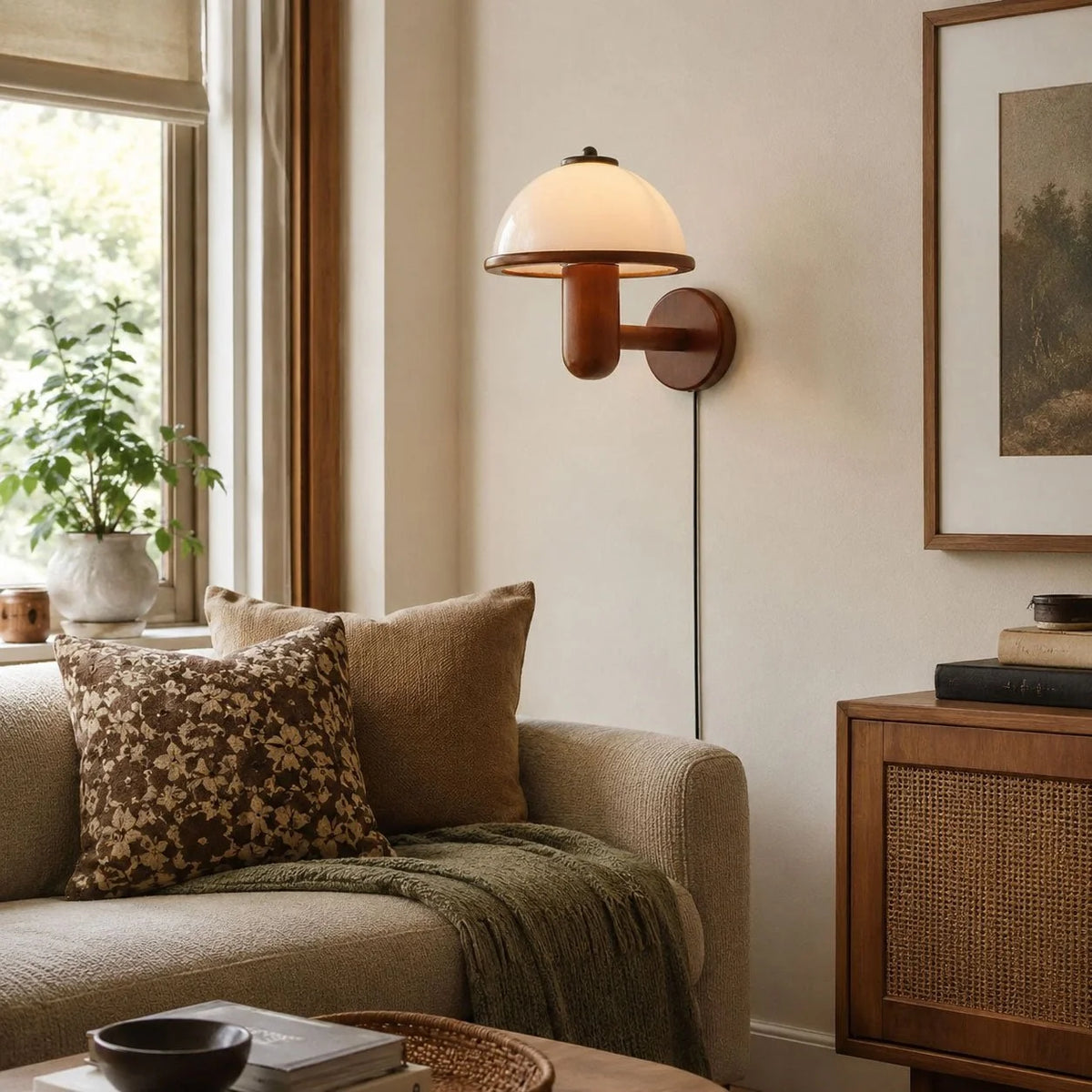 Væglampe i Egetræ med Svampeformet Design – Til Stue og Gang 6