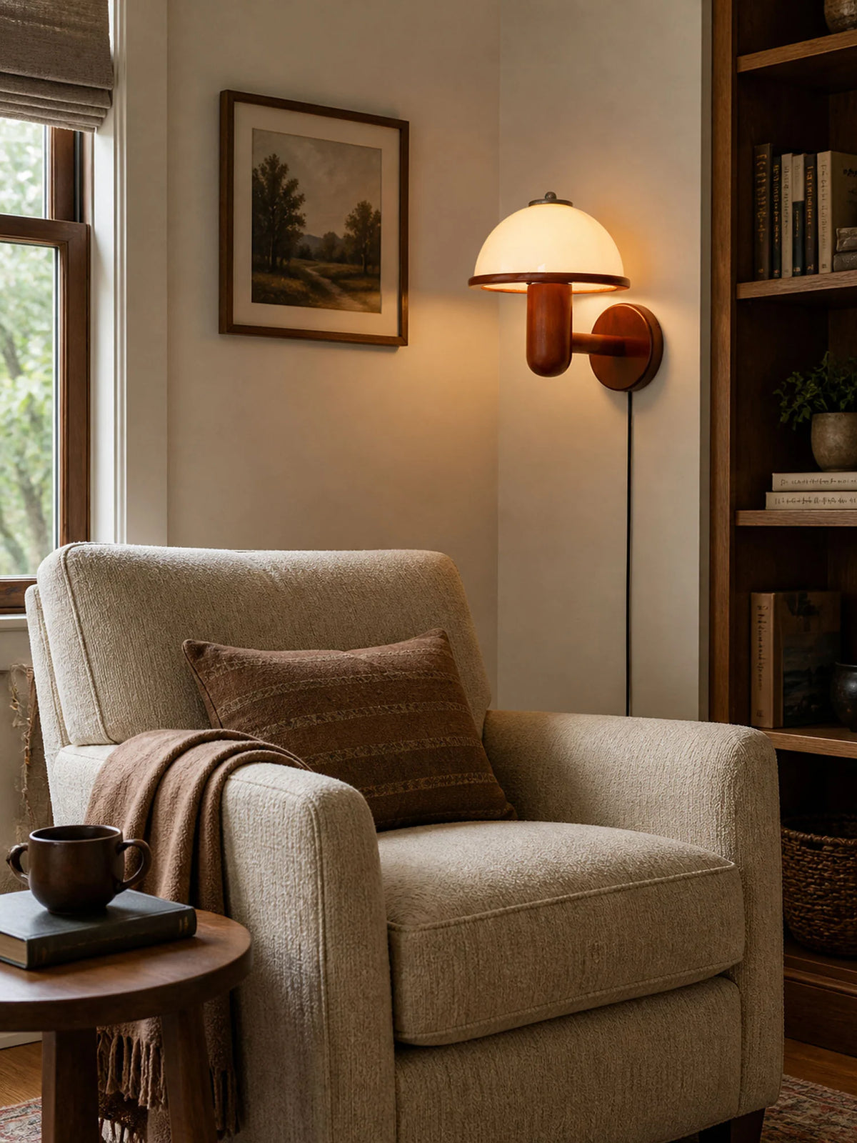 Væglampe i Egetræ med Svampeformet Design – Til Stue og Gang 8