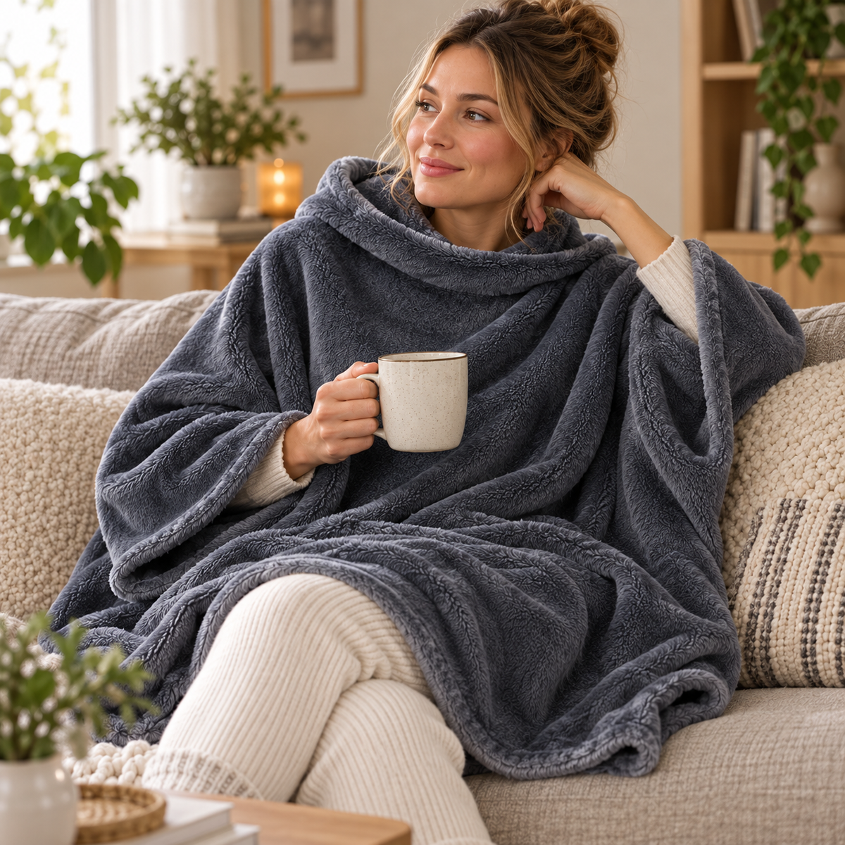 Varmetæppe som Poncho med Justerbar USB-Varme 2