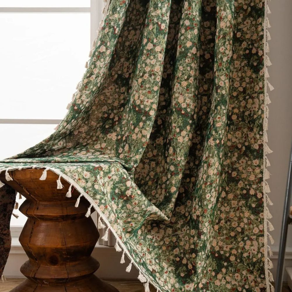 Vintage Gardiner i Mikrofiber – Blomstermønster med Kvaster til Lysfiltrering 0