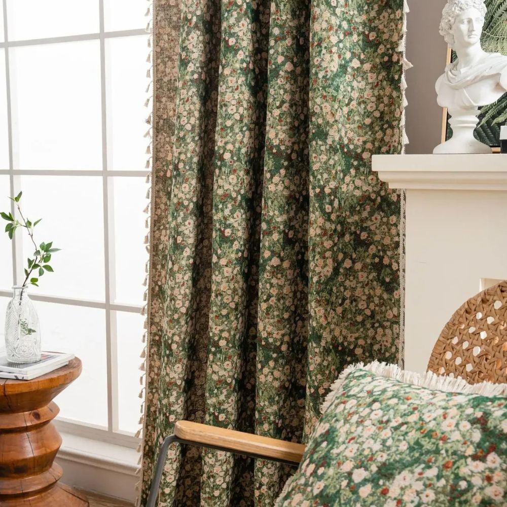 Vintage Gardiner i Mikrofiber – Blomstermønster med Kvaster til Lysfiltrering 5
