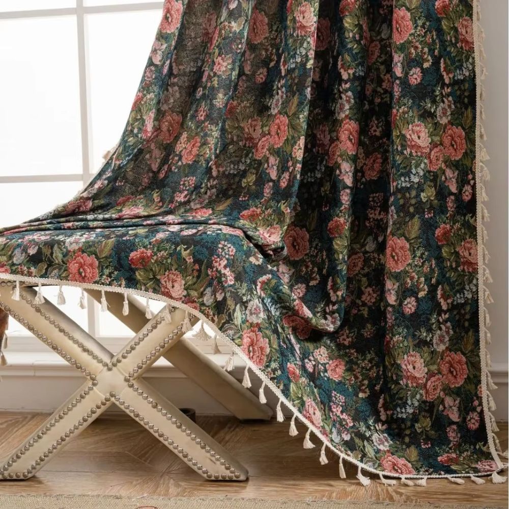 Vintage Gardiner i Mikrofiber – Blomstermønster med Kvaster til Lysfiltrering 6