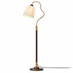 Vintage Gulvlampe i Asketræ med Buet Arm og Stofskærm 5