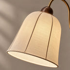 Vintage Gulvlampe i Asketræ med Buet Arm og Stofskærm 7