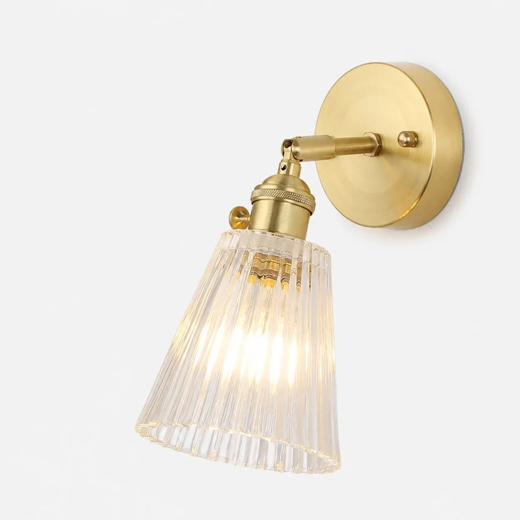 Vintage Væglampe Messing – Ribbet Glas med Justerbar Arm og Blødt Lys 1