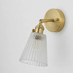 Vintage Væglampe Messing – Ribbet Glas med Justerbar Arm og Blødt Lys 6