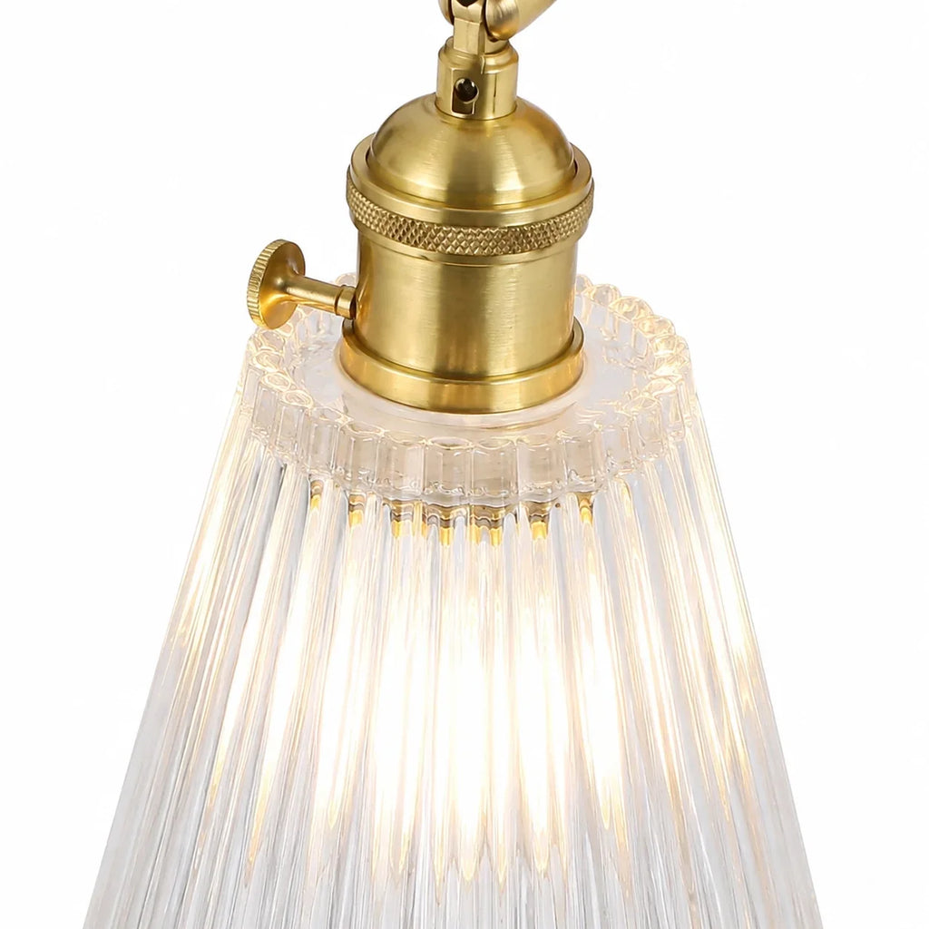 Vintage Væglampe Messing – Ribbet Glas med Justerbar Arm og Blødt Lys 7
