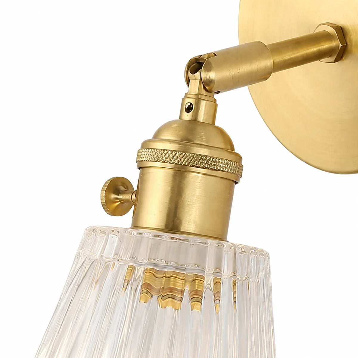 Vintage Væglampe Messing – Ribbet Glas med Justerbar Arm og Blødt Lys 8