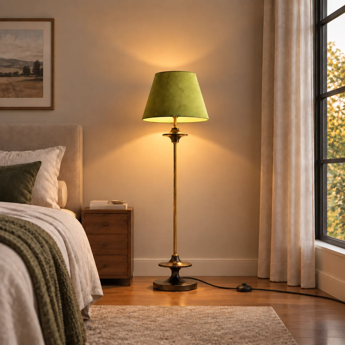 Vintage stof gulvlampe med konisk skærm i klassisk design 4