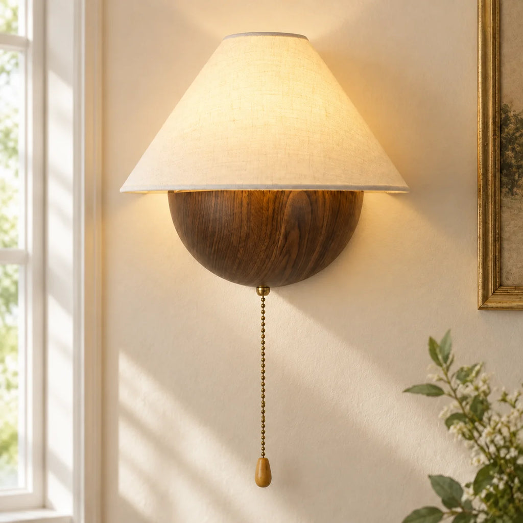 Vintage træstof konisk væglampe med justerbart design 1