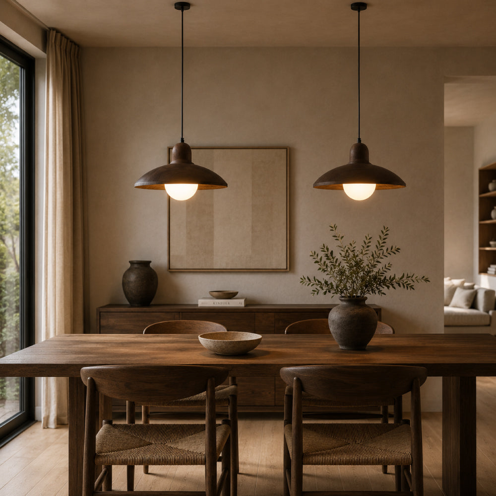 Wabi-Sabi Pendel Lampe i Valnød - Minimalistisk Design med Ambient Belysning 2
