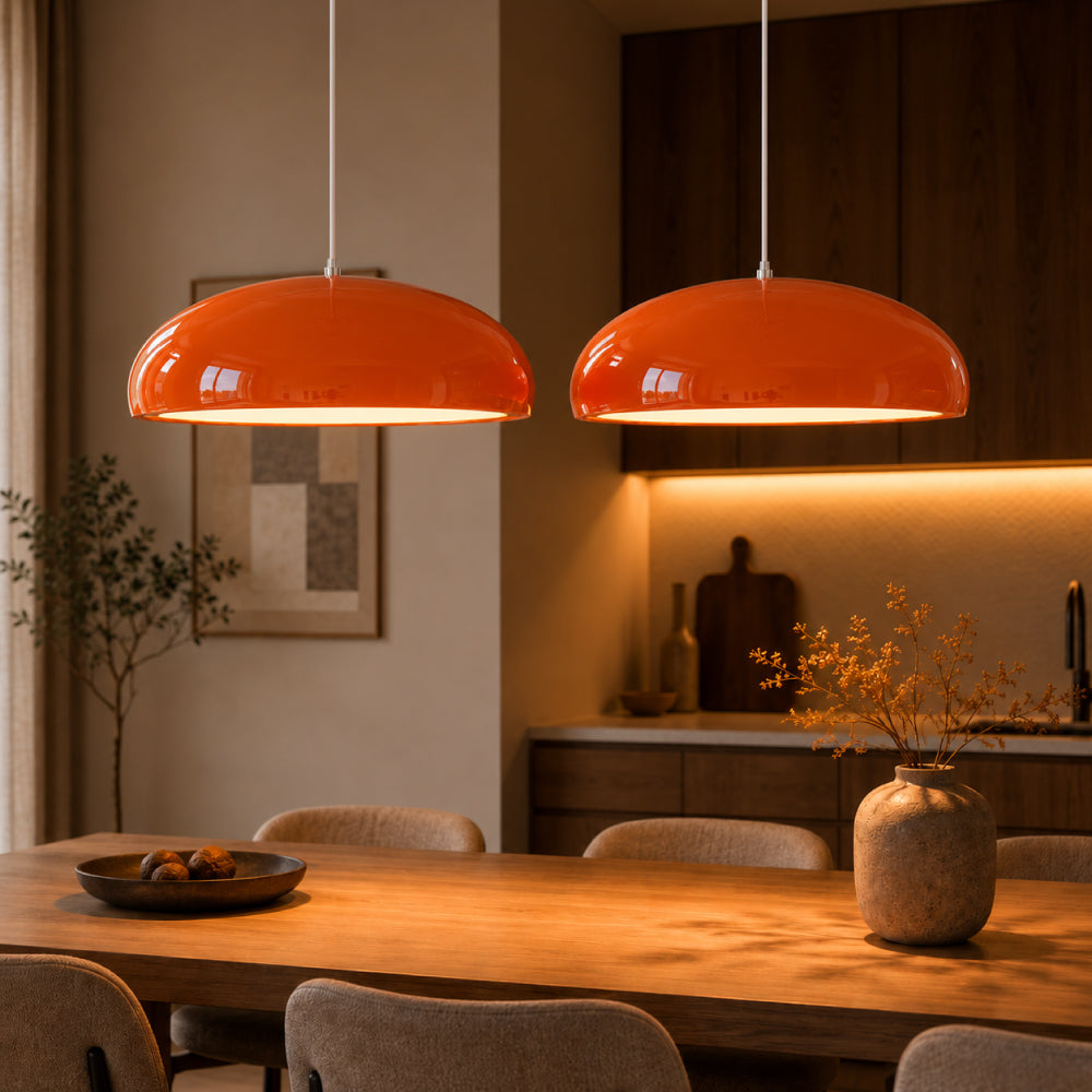 Bauhaus Pendel Lampe i Metal – Halvkugleformet Skærm med Højglans Finish 0
