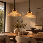 Glaspendel Spisebordslampe i Ribbet Glas – Elegant Design 1