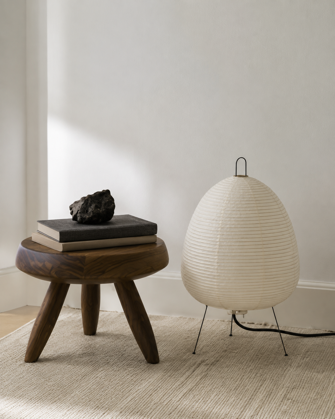 Japansk-inspireret Bordlampe i Papir – Justerbar LED Belysning med Metalbase 4