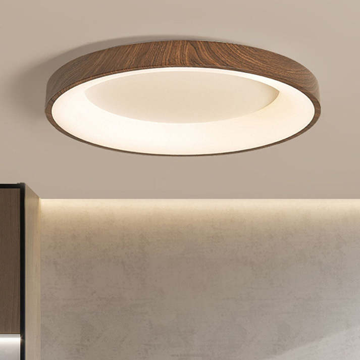 Naturlig Træ Loftlampe – Cirkulært Design med LED til Soveværelse og Stue 0