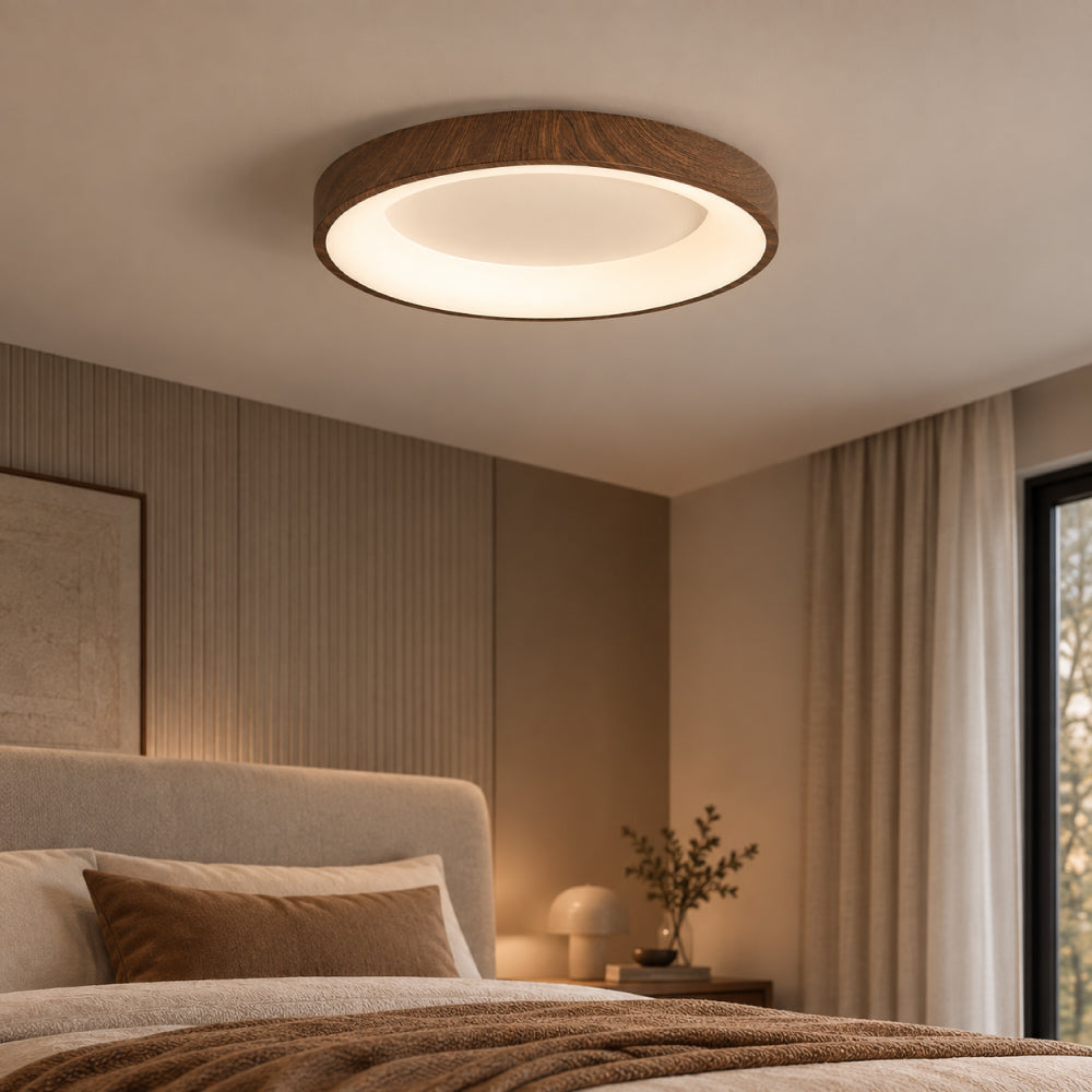 Naturlig Træ Loftlampe – Cirkulært Design med LED til Soveværelse og Stue 1